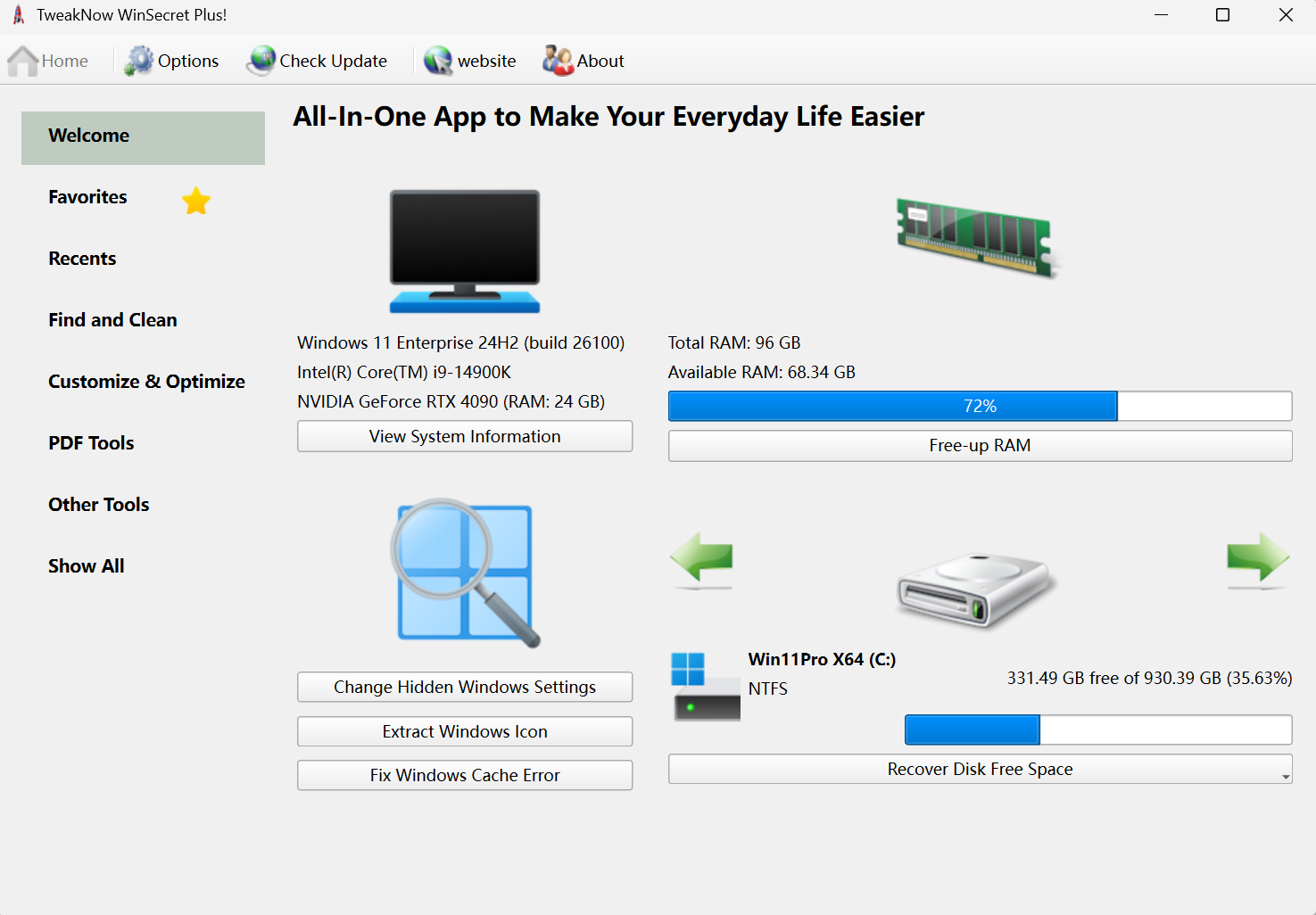 TweakNow WinSecret Plus screenshot