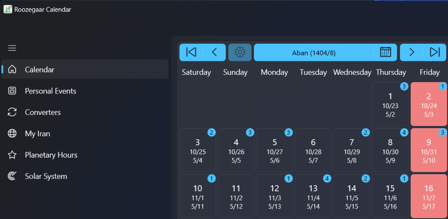 Roozegaar Calendar screenshot