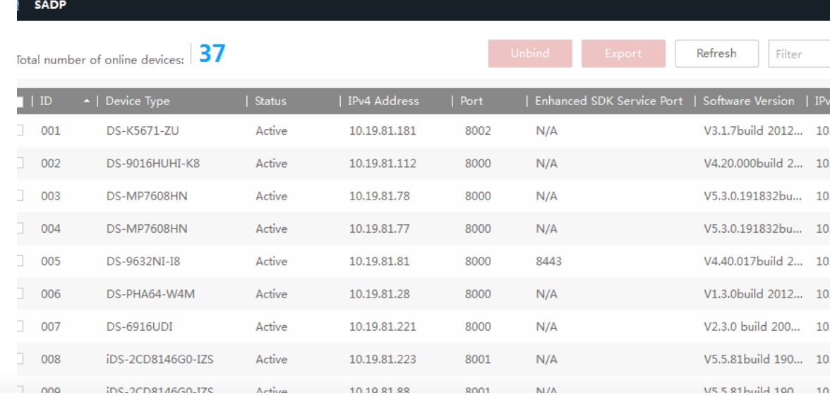 Hikvision SADP screenshot