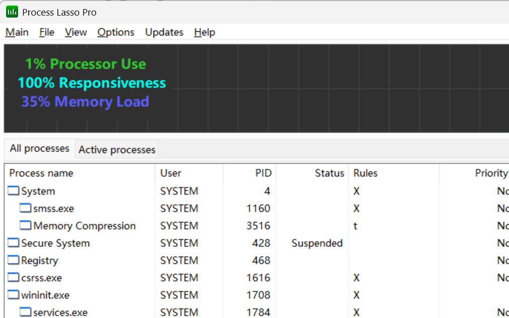Process Lasso screenshot